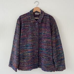 Vtg 90's CHICOS Multicolored Button Up Woven Silk Jacket Sz 3 Natural Fiber